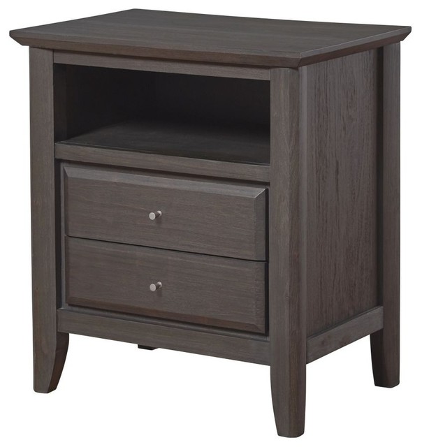 Wooden Nightstand with Two Drawers and One Shelf, Gray Transitional