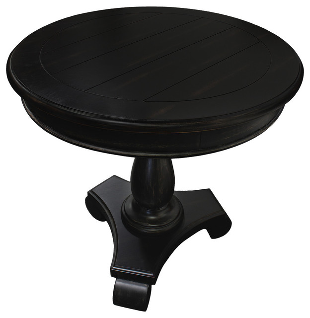 Transitional Antique Living Room Round, Round Pedestal Side Table Black