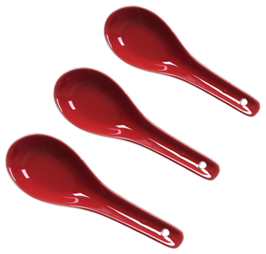 Dinner Service Tableware Ceramic Asian Chinese Soup Spoons Set of 5