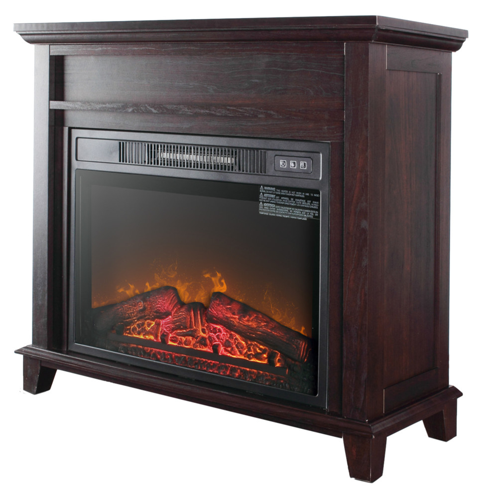 32" Electric Freestanding Wooden Mantel 3D Flame with Logs Heater , Wood