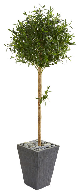Nearly Natural 5.5" Olive Topiary Artificial Tree in Slate Planter