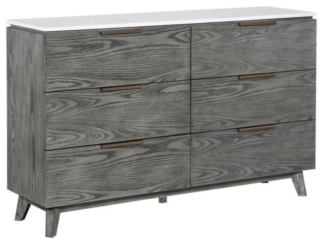 Nathan 6-Drawer Dresser White Marble and Gray
