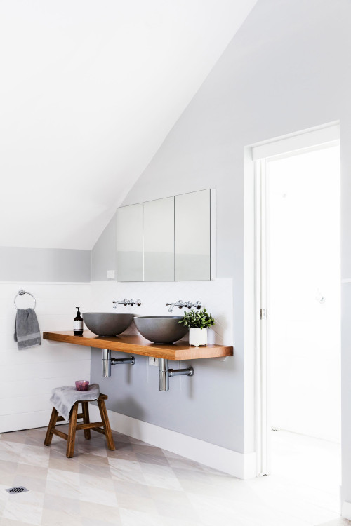 Complete Country Charm: Ceramic Backsplash in a Farmhouse Bathroom Design