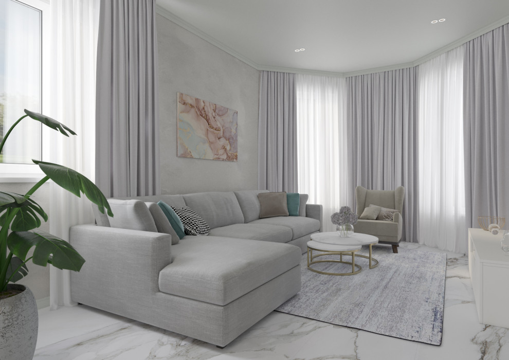 Кухня-гостиная в светлых тонах