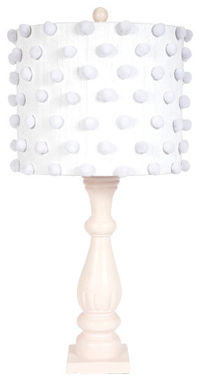 Pink Shabby Chic Lamp With Pom-Pom Shade
