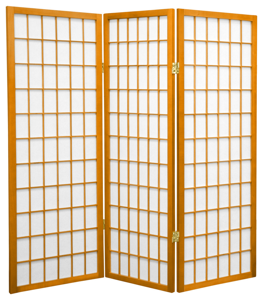 4' Tall Window Pane Shoji Screen, Honey, 3 Panels