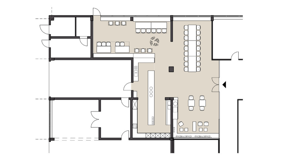 Bobst Kantine Mitarbeiterbereich Mittagspause Office Büro Planung Umplanung Modernisierung Interior Design NRW Krefeld Meerbusch Architektur Innenarchitektur Gestaltung 3D Akustik Küche Mensa