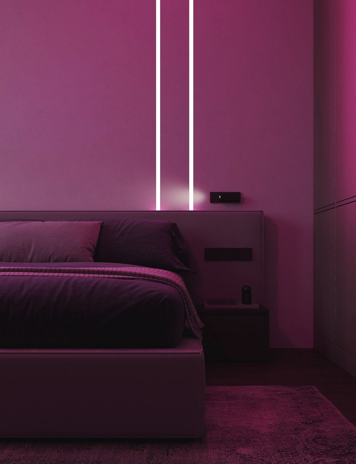 Однокомнатная квартира в стиле минимализма с элементами Азии и киберпанк