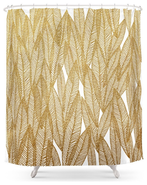 Gold and White Leaves Shower Curtain Contemporary