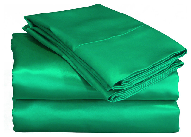 Charmeuse II Satin Emerald Green Sheet Set with Bonus Pillowcases