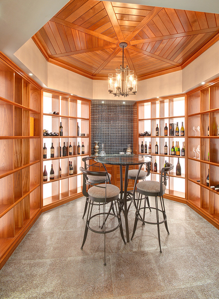 Design ideas for a large contemporary wine cellar in New York with display racks.