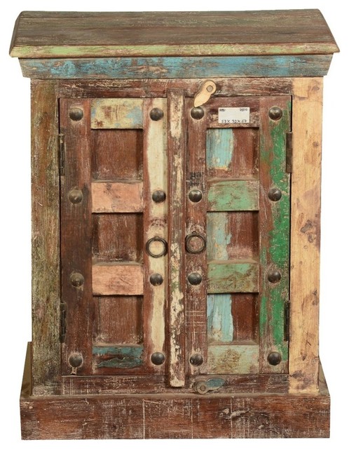 Rustic Color Patches Reclaimed Wood Night Stand End Table Cabinet