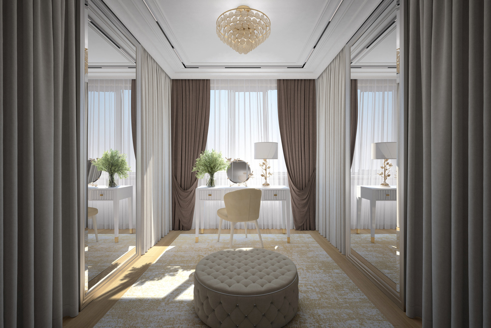 Гардеробная. Квартира в многоэтажном доме 160м2. 2 Варианта.