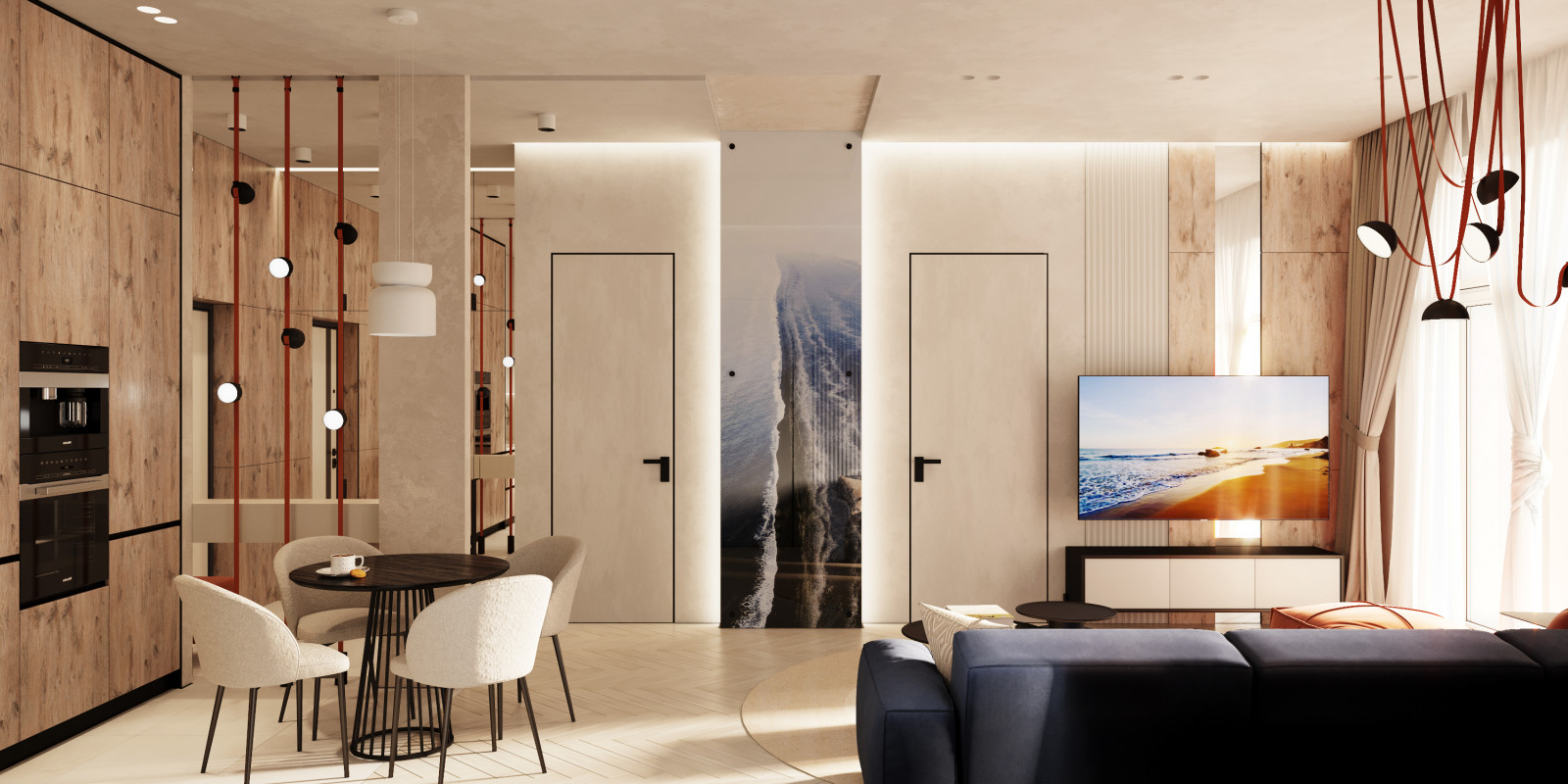 Гостиная-студия со светильниками на токопроводящей ленте