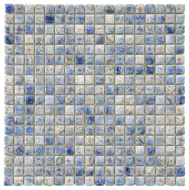 SomerTile 12x12-in Samoan 9/16-in Neptune Blue Porcelain Mosaic Tile (Pack of 10
