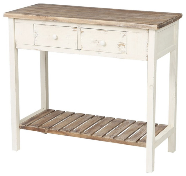 Pemberly Row Rustic Wood Console Entryway Table in Off White and ...
