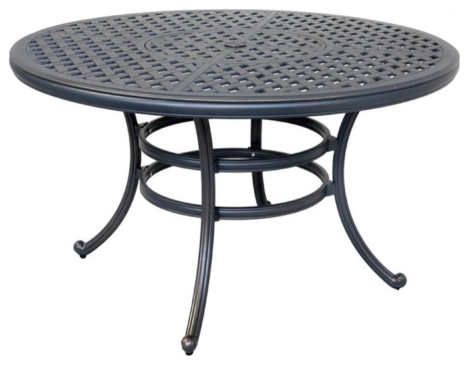 52 Inch Round Metal Outdoor Patio Lattice Dining Table Black Outdoor