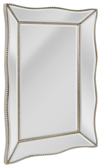 Head West Beaded Champagne Silver Beveled Wall Mirror 24x36 Traditional Wall Mirrors By Head West Inc