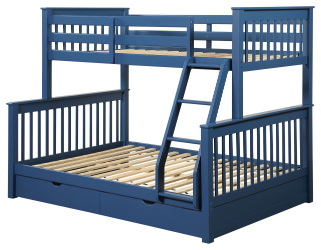 Harley II Twin/Full Storage Bunk Bed, Navy Blue Finish Contemporary Bunk Beds by