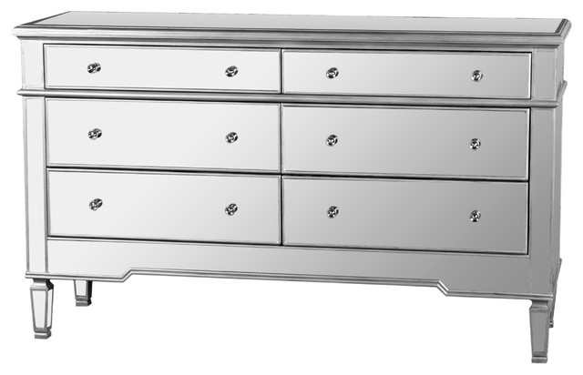 nicolette bedroom 6-drawer dresser, mirrored finish - contemporary