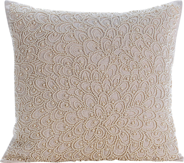 Ivory Decorative Pillow Covers 14"x14" Cotton, Pearl Haven