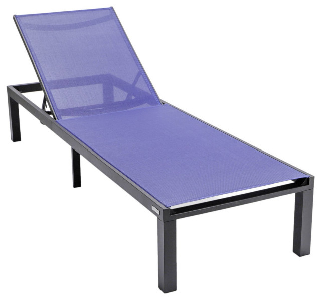 Marlin Patio Chaise Lounge Chair With Black Aluminum Frame Navy Blue