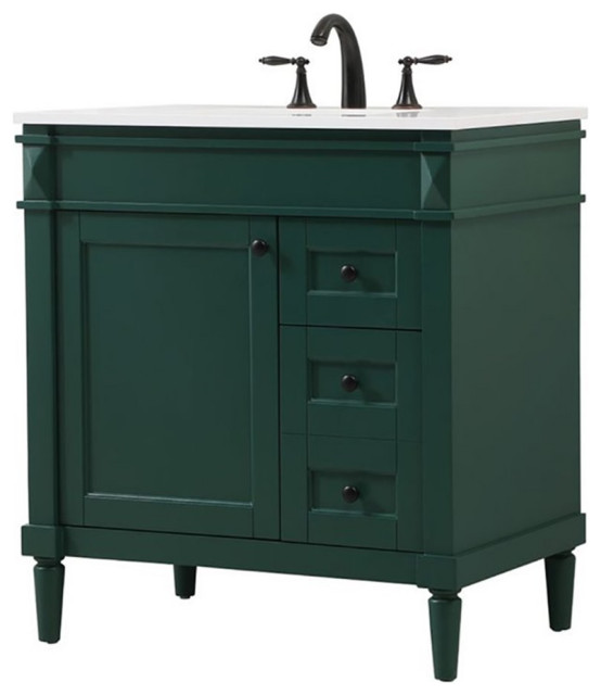 Elegant Decor 32" Aluminum MDF Single Bathroom Vanity in Green Transitional Vanity
