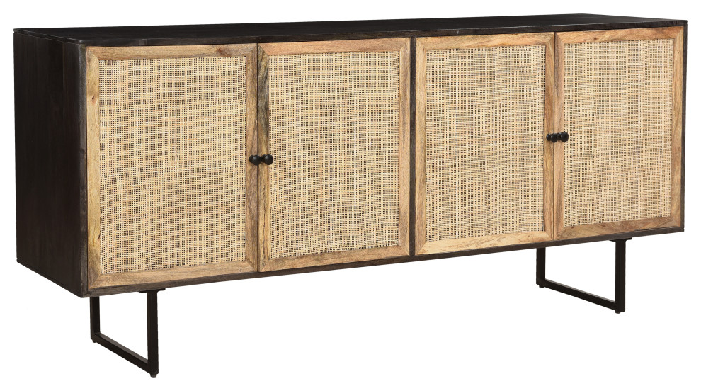 Piper Style 4 Door Credenza or Sideboard With Woven Door Fronts Tan and