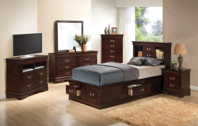 Louis Philippe Twin Storage Platform Bed With 6 Storage Drawers ...