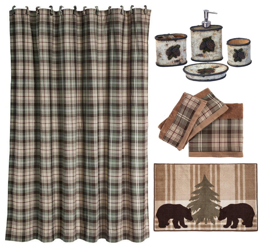 Hi End Accent Birch Pinecone 9Piece Bath Accessory and Forest Pines