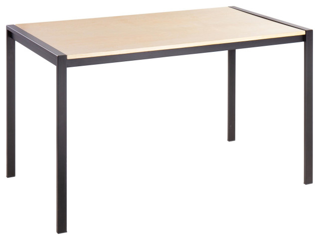 Lumisource Fuji Contemporary Dining Table, Black Metal With Natural Wood Top