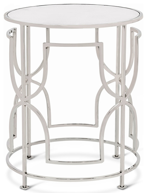 Glenda Hollywood Regency Round Nickel Antique Mirror Side Table