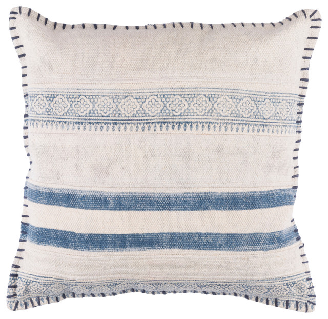 Lola Pillow, Blue and Cream, Poly Fill, 20"