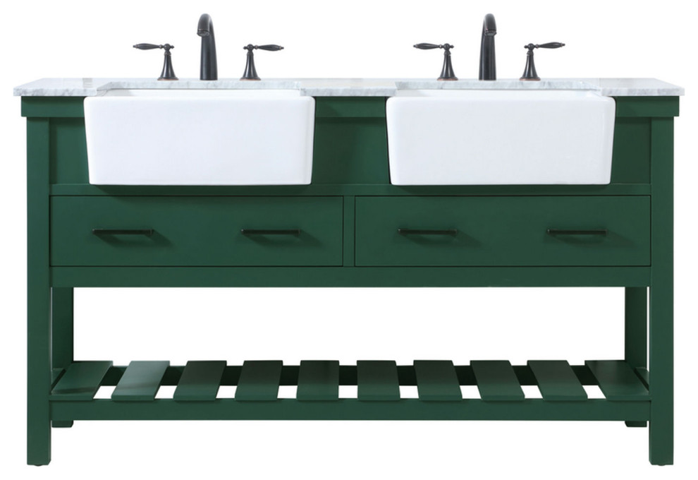 60" Double Bathroom Vanity, Green, Vf60160Dgn Contemporary Bathroom