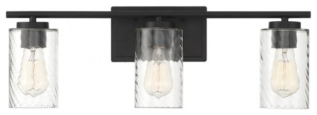 3 Light Matte Black Clear Swirl Glass, Industrial Bath Vanity Lights