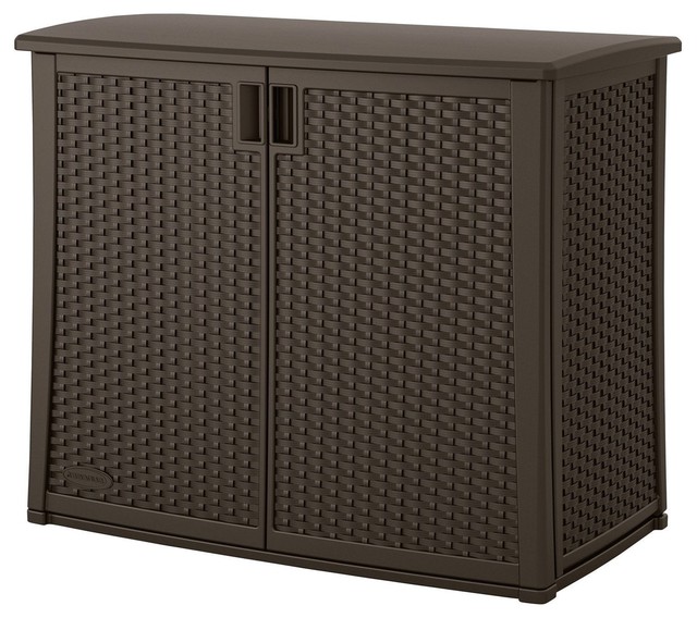 Outdoor Resin Wicker Storage Cabinet Shed, Dark Mocha 