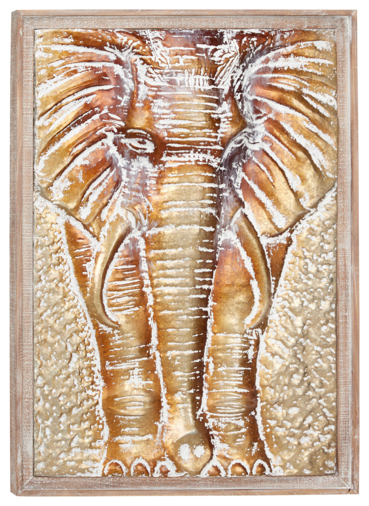 Large Bronze and Gold Elephant Hammered Metal Wall Decor Contemporary