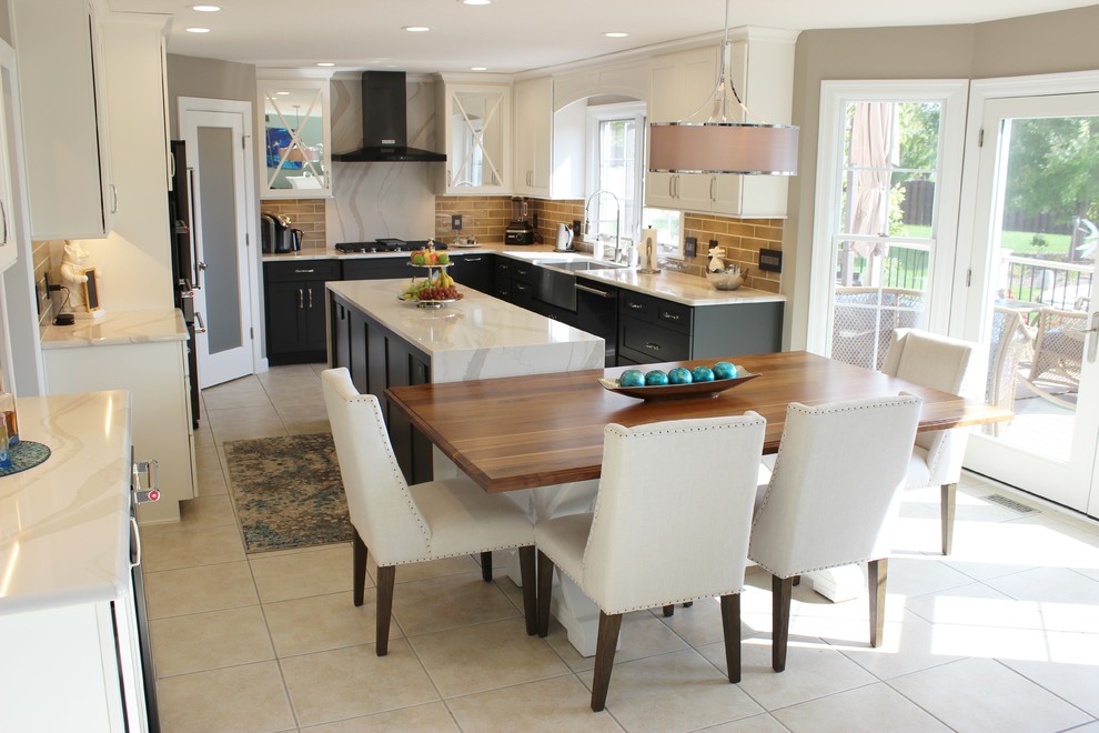 Quad Cities Kitchen With Gray Base Cabinets and Waterfall ...