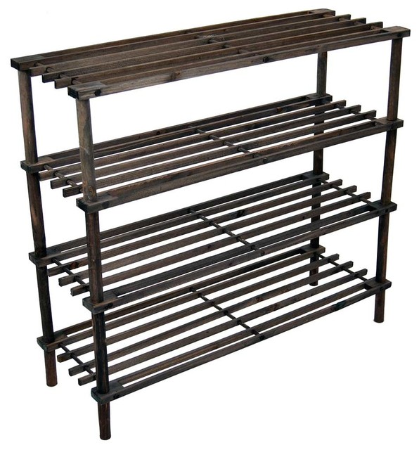 Home Vida Dark Oak Slatted Shoe Rack, 4 Tiers