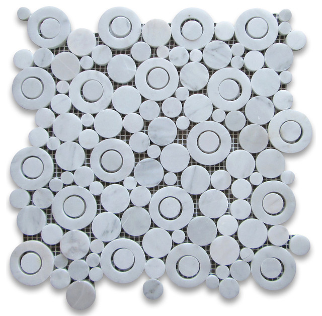 12 X12 Carrara White Circle Bubble Mosaic Tile Polished Modern