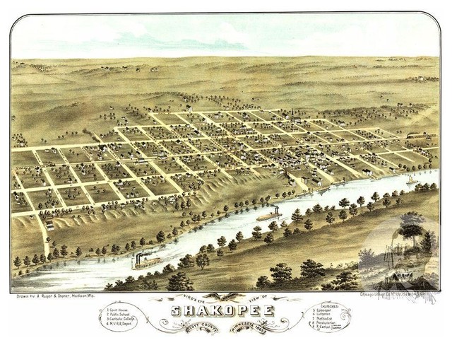 Historic Shakopee Mn Map 1869 Vintage Minnesota Art Print Decor Traditional Prints And Posters By Ted S Vintage Art