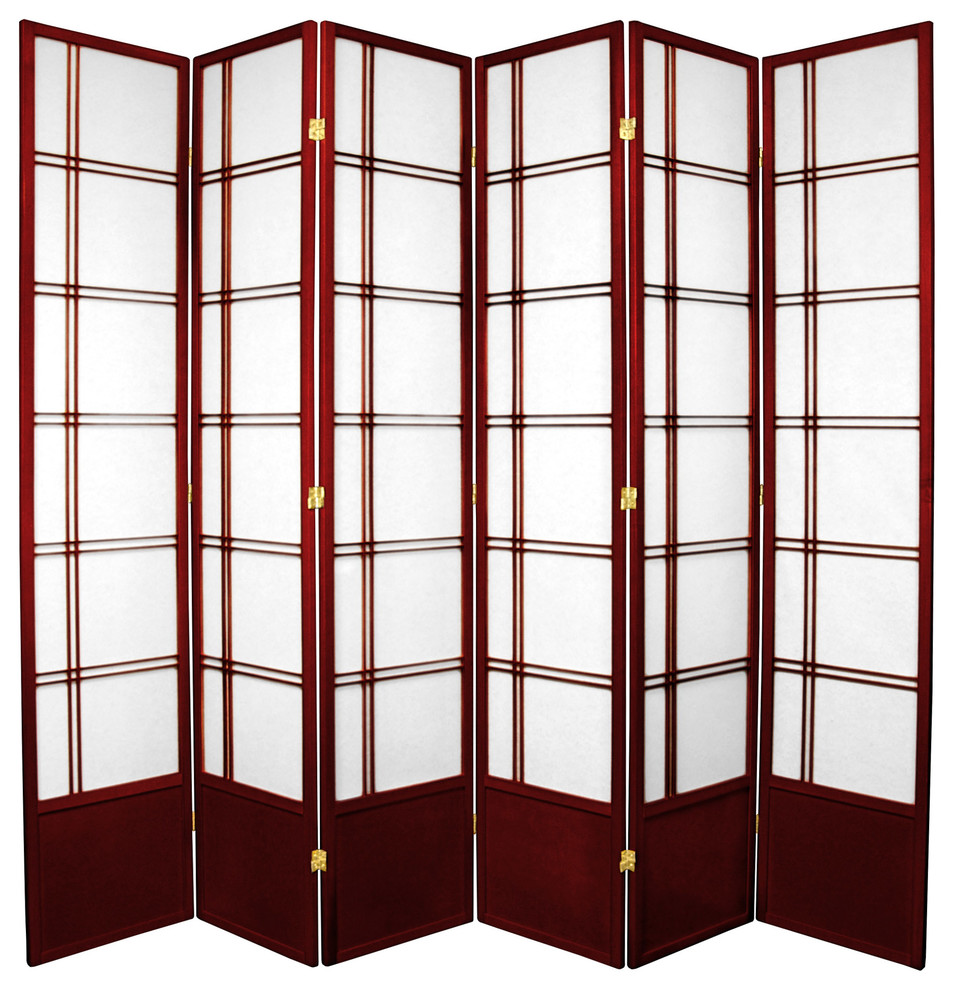 7' Tall Double Cross Shoji Screen, Rosewood, 6 Panels