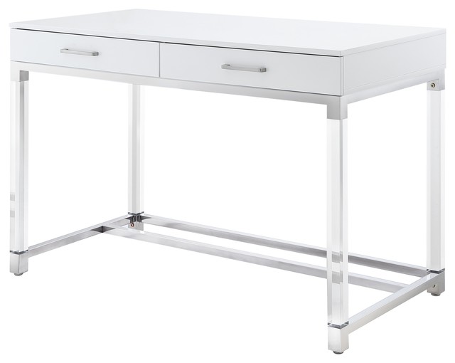 Dario High Gloss Writing Desk With Acrylic Legs And Metal Base