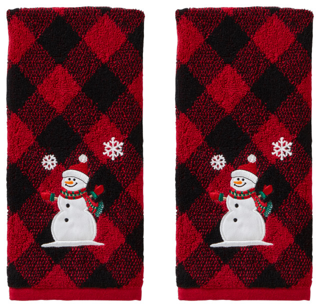 SKL Home Snowman Hand Towel, 2Pack, Red/black Modern Bath Towels