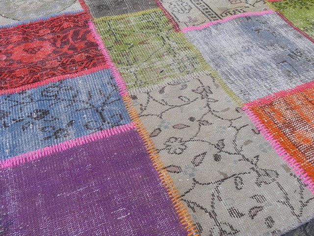 Patchwork Rugs Made From Overdyed Vintage Turkish Carpets