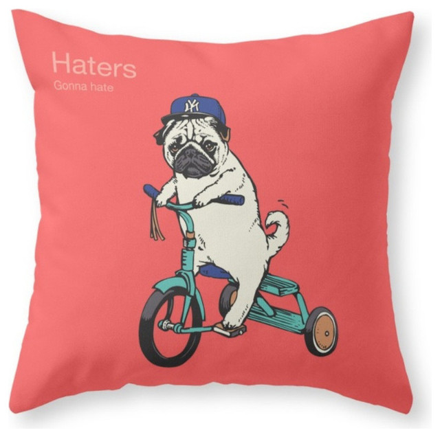 Haters Throw Pillow Cover, 16"x16" With Pillow Insert