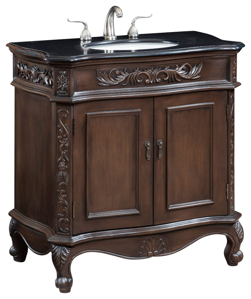34" Single Sink Bathroom Vanity With English Brown Granite Top