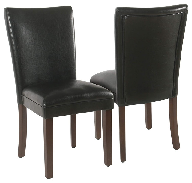Set of 2 Dining Chair, Wooden Legs With Padded Faux Leather Seat, Black