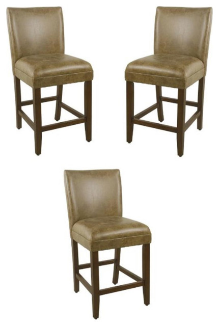 Home Square 24" Wood and Faux Leather Barstool in Distressed Brown - Set of 3