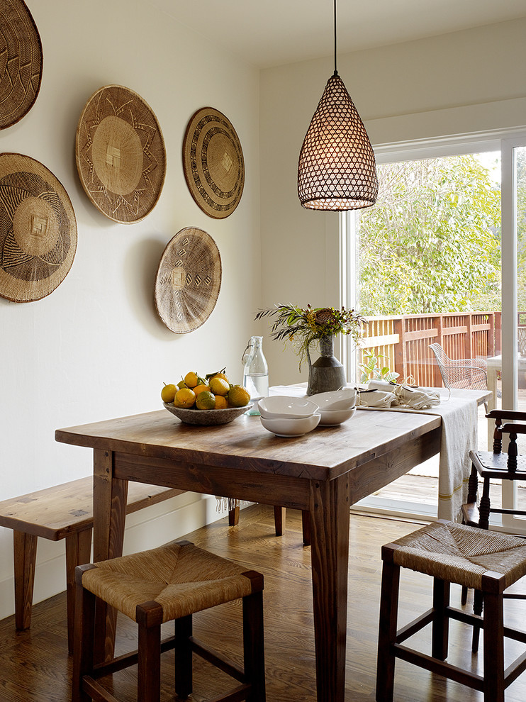 Photo of a country dining room in San Francisco with white walls.